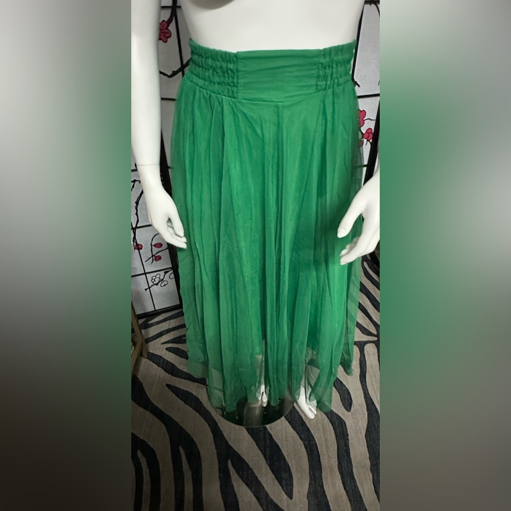 Green tulle maxi skirt
